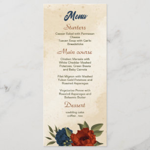 burnt orange navy flowers wedding menu