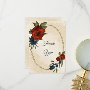 burnt orange navy flowers wedding thank you card