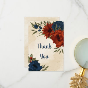 burnt orange navy flowers wedding thank you card