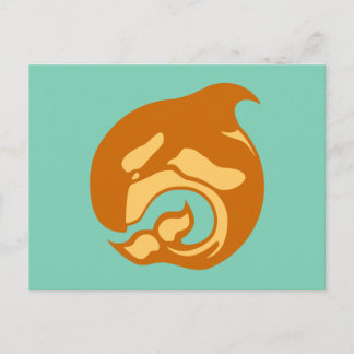 burnt orange orca whale postcard