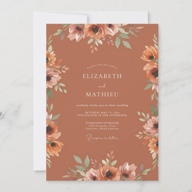 Burnt Orange Organic Harvest Wedding Invitation (Front)