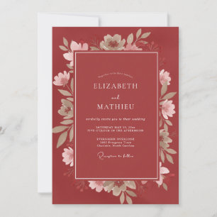 Burnt Orange Painted Petal Wedding Invitation