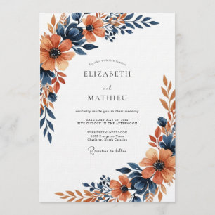 Burnt Orange Painterly Floral Wedding Invitation