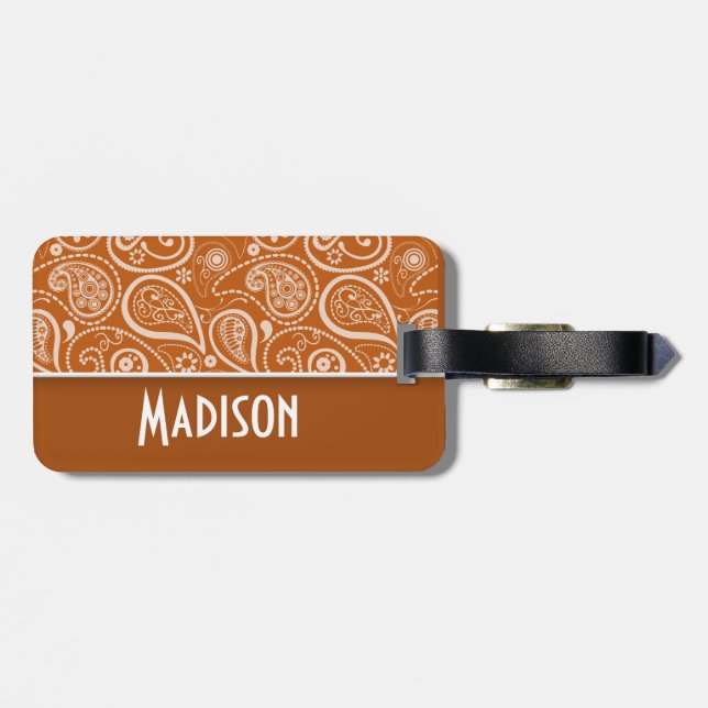 Burnt Orange Paisley; Floral Luggage Tag (Back Horizontal)
