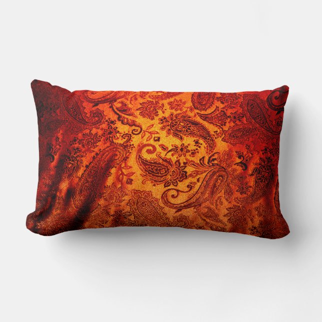 Burnt Orange Paisley Lumbar Cushion (Front)
