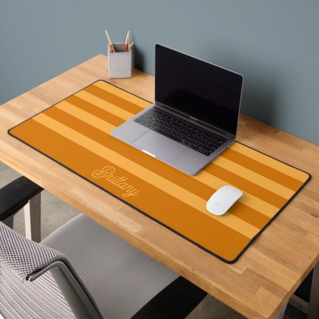 Burnt Orange &  Pastel Orange Stripes Pattern Name Desk Mat (Office 2)
