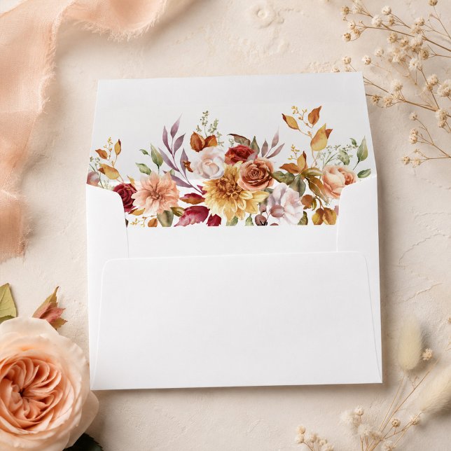 Burnt Orange & Peach Autumn Floral Wedding  Envelope (Burnt Orange & Peach Autumn Floral Wedding Envelope)