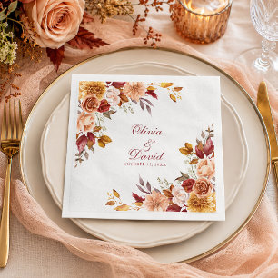 Burnt Orange & Peach Autumn Floral Wedding  Napkin