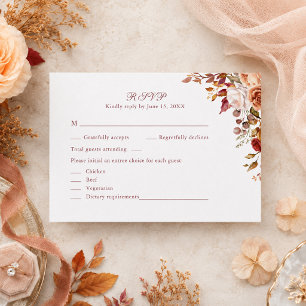 Burnt Orange & Peach Autumn Floral Wedding RSVP Ca Thank You Card