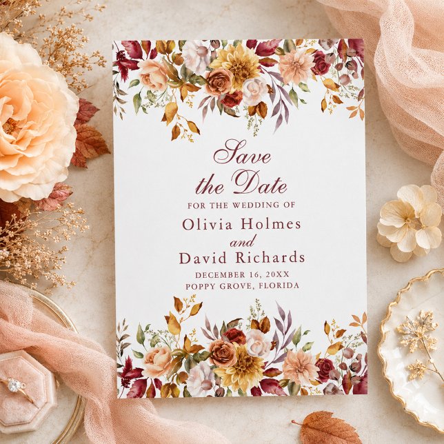 Burnt Orange & Peach Autumn Save the Date Card (Burnt Orange & Peach Autumn Save the Date Card)
