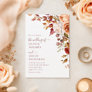 Burnt Orange & Peach Fall Floral Wedding Invitation
