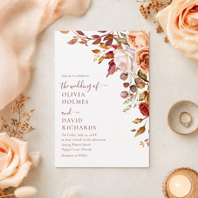Burnt Orange & Peach Fall Floral Wedding Invitation (Burnt Orange & Peach Fall Floral Wedding Invitation)