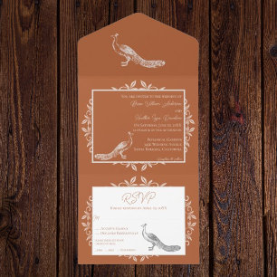Burnt Orange Peacock Flourish All In One Invitation