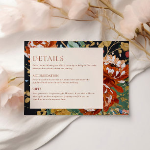 Burnt Orange Peonies Floral Painting Wedding Enclosure Card