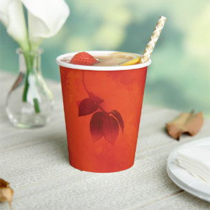 Burnt Orange Persimmon Leaf Abtract Autumn Paper Cups