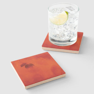 Burnt Orange Persimmon Leaf Abtract Autumn Stone Coaster