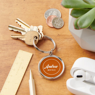 Burnt Orange Personalised Wedding Best Man Key Ring