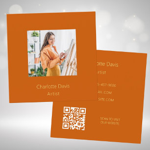 Burnt orange photo QR code Square Business Card