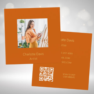 Burnt orange photo QR code Square Business Card