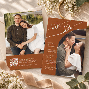 Burnt Orange Photo QR Code Wedding Invitation