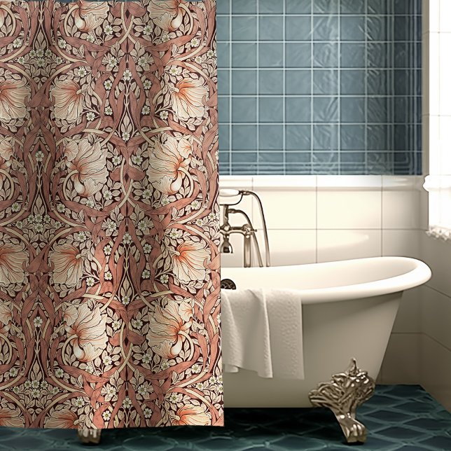 Burnt Orange Pimpernel William Morris Fall Floral Shower Curtain (Creator Uploaded)