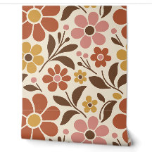 Burnt Orange, Pink and Brown Retro Boho Flower
