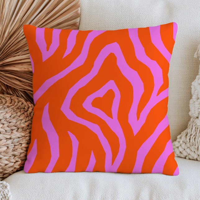 Burnt Orange& Pink Zebra Print Pattern Maximalist  Cushion (Creator Uploaded)