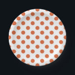 Burnt orange polka dots paper plate<br><div class="desc">Burnt orange polka dots on a white background.</div>
