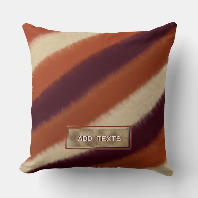 Burnt Orange Pomegranate Fur Stripes Trendy Boho Cushion (Front)