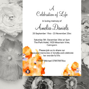 Burnt Orange Poppy Celebration of Life Card