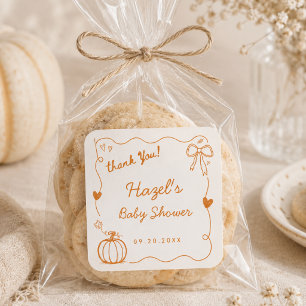 Burnt Orange Pumpkin Doodle Baby Shower Thank You Square Sticker