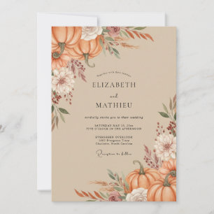 Burnt Orange Pumpkin Eucalyptus Wedding Invitation
