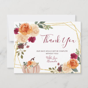Burnt Orange Pumpkin Floral Bridal & Baby Shower Thank You Card