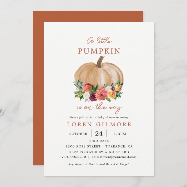 Burnt Orange Pumpkin Harvest Baby Shower Invitation (Front/Back)