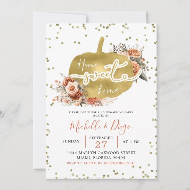 Burnt Orange Pumpkin Home Sweet Home Housewarming Invitation (Front)