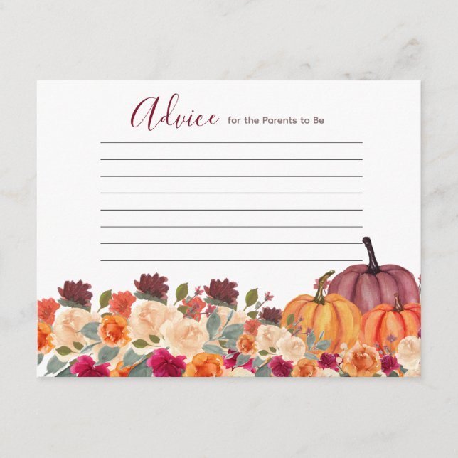 Burnt Orange Pumpkin Rustic Floral Advice Card (Front)
