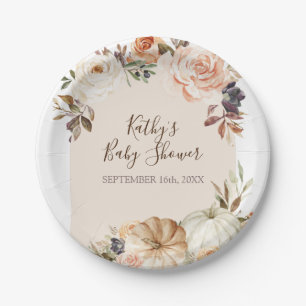 Burnt Orange Pumpkin Rustic Floral Party Paper Plate