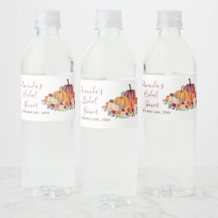 Burnt Orange Pumpkin Rustic Floral Water Bottle Label