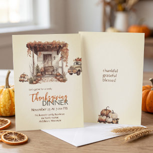 Burnt Orange Pumpkin Truck Thanksgiving Invitation