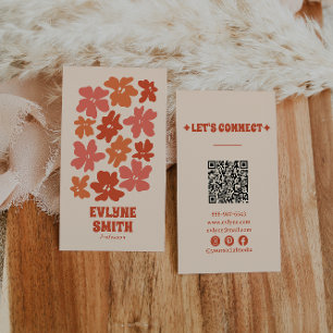 Burnt Orange QR Code Groovy Floral Terracotta Boho Business Card