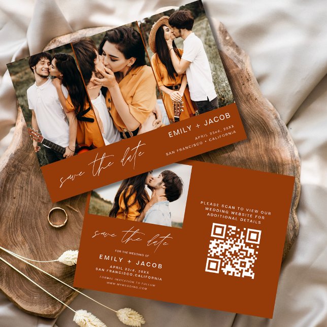 Burnt Orange QR Code Modern Save the Date Elegant  (Creator Uploaded)