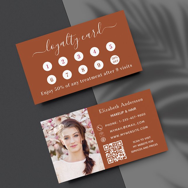 Burnt orange QR code photo business loyalty card (Creator Uploaded)