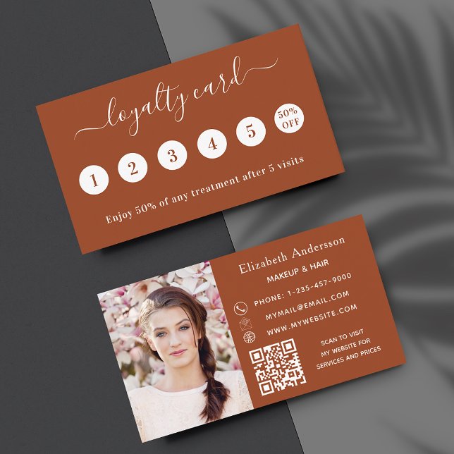 Burnt orange QR code photo business loyalty card (Creator Uploaded)