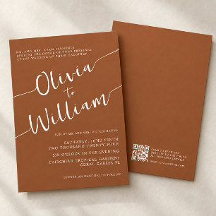 Burnt Orange QR Script Wedding Invitation