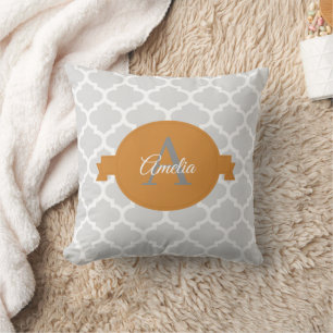 Burnt Orange Quatrefoil Personalised Throw Pillow