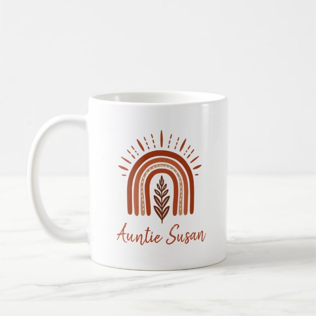Burnt Orange Rainbow Plant Auntie Coffee Mug (Left)