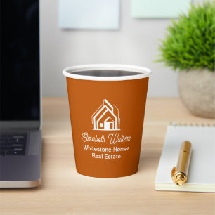 Burnt Orange Real Estate Company Custom Realtor Paper Cups