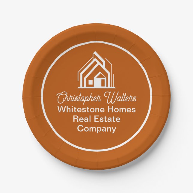 Burnt Orange Real Estate Company Custom Realtor Paper Plate (Front)