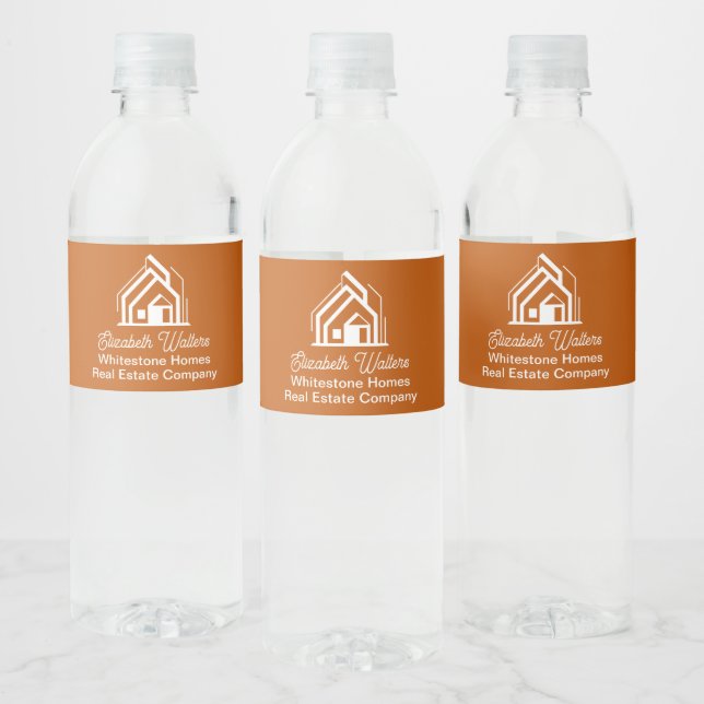 Burnt Orange Real Estate Company Custom Realtor Water Bottle Label (Bottles)