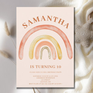 Burnt Orange Retro Boho Rainbow 10th Birthday Invitation